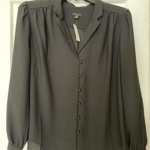 ANN TAYLOR
Black Covered Button-Front Notch Neck Top - Women